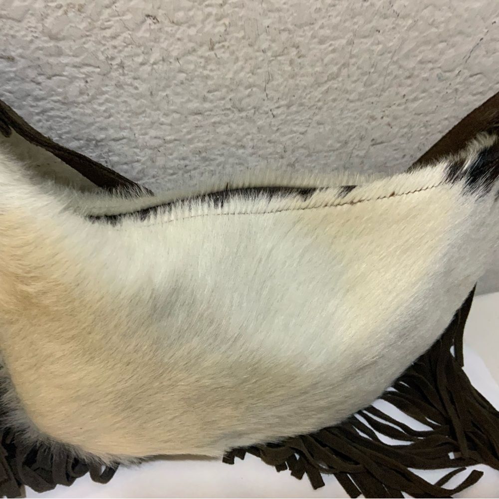 Maurizio Taiuti White and Dark Brown Fringe Cowhide Shoulder Tote - Picture 3 of 8